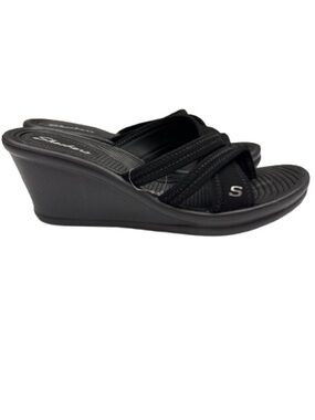 Skechers Cali Wedge Sandals Black Comfort Slides Womens Size 6 New